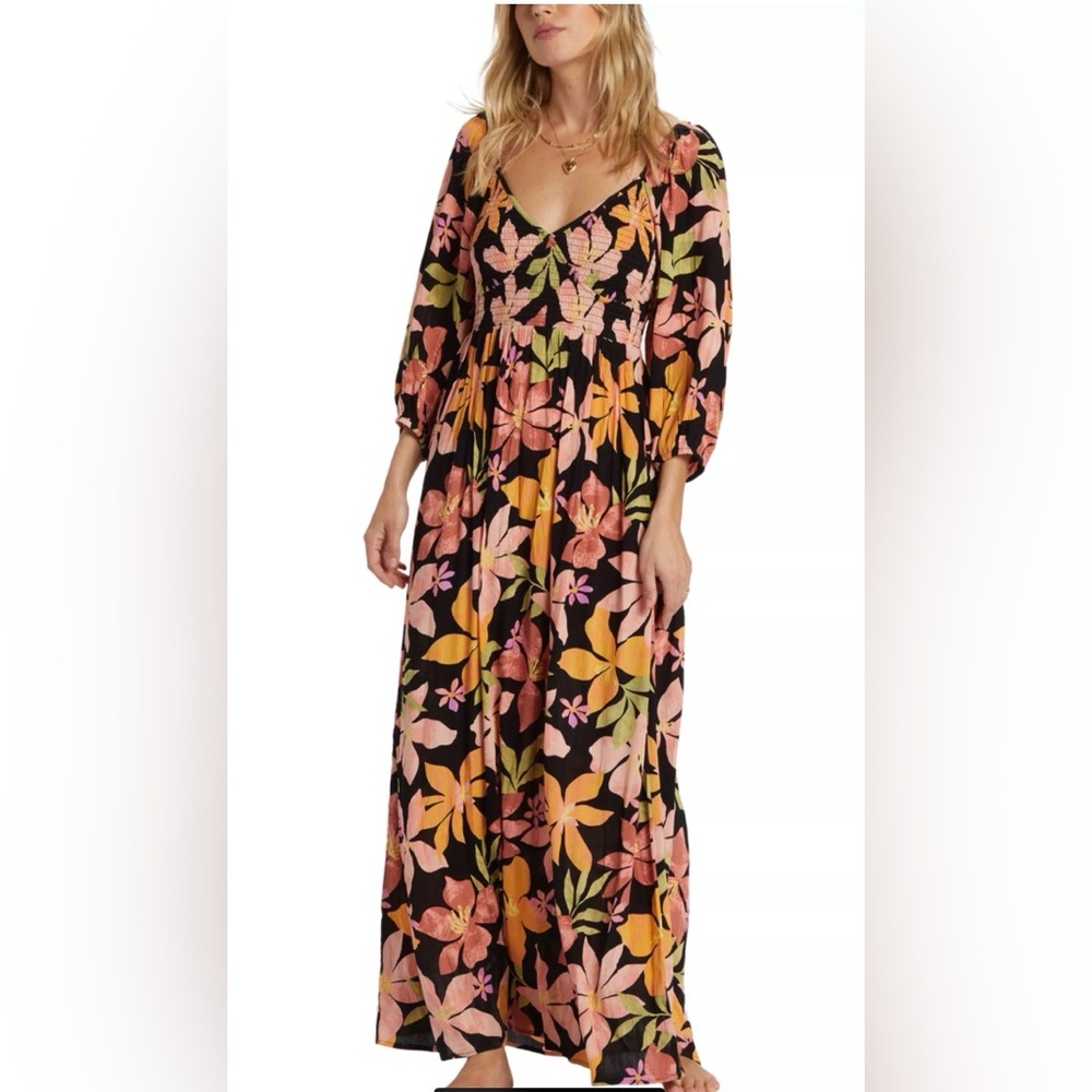 Billabong Black and Pink Floral Maxi dress,